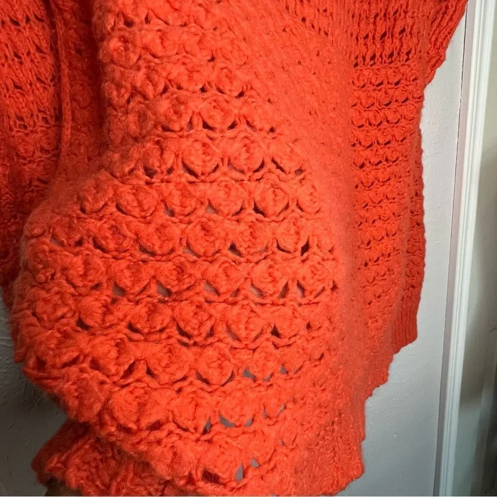 Free People Crashing Waves Pullover Knit Long Sleeve Orange Women’s Sweater Sz S